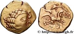 Celtic coins GALLIA - AULERCI CENOMANI (Area of Le Mans) Type : Statère d'or au cheval androcéphale et au personnage allongé, aux deux armes  Date : c. 80-50 AC.  Mint name / Town : Le Mans (72)  Meta