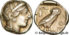 ATTICA - ATHENS Tétradrachme c. 410 AC. Attique, Athènes silver (24,5mm, 17,21g, 9h) Obverse : Anépigraphe Tête d'Athéna à droite, coiffée du casque attique à cimier, orné de trois feuilles d'olivier 