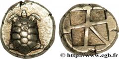 AIGINA - AIGINA ISLAND - AIGINA Statère c. 457-431 AC. Aegina, Égine R1 silver (19,5mm, 12,42g, 6h) Obverse : Anépigraphe Tortue terrestre vue de dessus Reverse : Anépigraphe Carré creux divisé en cin