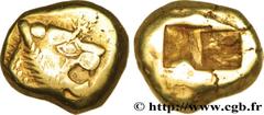 LYDIA - LYDIAN KINGDOM Trité d’électrum c. 610-550 AC. Lydie, Sardes R2 electrum (11,5mm, 4,67g, -h) Obverse : Anépigraphe Tête de lion à droite, verrue sur le front (étoile) Reverse : Double carré cr