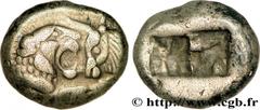 LYDIA - LYDIAN KINGDOM - CROESUS Hemistatère c. 550 AC. Lydie, Sardes R2 silver (13mm, 5,23g, -h) Obverse : Anépigraphe Protomés de taureau et de lion affrontés Reverse : Double carré creux informe Re