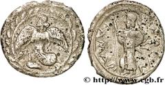 Greek Coins SICILY - KAMARINA Type : Litra  Date : c. 461 - 440/435 AC.  Mint name / Town : Camarina, Sicile  Metal : silver  Diameter : 14  mm Orientation dies : 3  h. Weight : 0,64  g. Rarity : R3  