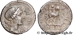 Roman coins AEMILIA Type : Denier  Date : c. 114-113 AC.  Mint name / Town : Rome  Metal : silver  Millesimal fineness : 950  ‰ Diameter : 20  mm Orientation dies : 3  h. Weight : 3,82  g. Obverse leg