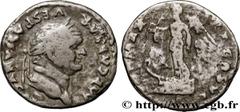 Roman coins VESPASIAN Type : Denier  Date : 75  Mint name / Town : Rome  Metal : silver  Millesimal fineness : 900  ‰ Diameter : 17  mm Orientation dies : 5  h. Weight : 2,02  g. Rarity : R1  Obverse 