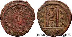 Byzantine coins JUSTINIAN I Type : Follis  Date : an 28  Mint name / Town : Constantinople  Metal : copper  Diameter : 33  mm Orientation dies : 12  h. Weight : 17,29  g. Rarity : R1  Officine : 2e  O