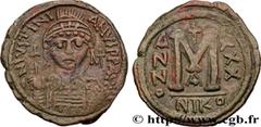 Byzantine coins JUSTINIAN I Type : Follis  Date : an 30  Mint name / Town : Nicomédie  Metal : copper  Diameter : 33,5  mm Orientation dies : 6  h. Weight : 16,15  g. Rarity : R1  Officine : 1re  Obve