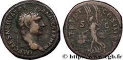 Roman coins TRAJANUS Type : As  Date : 100  Mint name / Town : Rome  Metal : copper  Diameter : 28,5  mm Orientation dies : 6  h. Weight : 12,20  g. Obverse legend : IMP CAES NERVA TRAIAN AVG GERM P M
