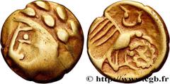 Celtic coins GALLIA - CARNUTES (Beauce area) Type : Hémistatère d’or à l’aigle, tête à gauche - au torque  Date : Ier siècle avant J.-C.  Mint name / Town : Chartres (28)  Metal : gold  Diameter : 14,