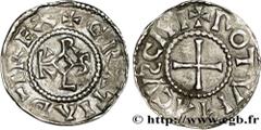 CHARLES THE BALD Denier Édit de Pistres, 25/06/864 Rouen silver (19mm, 1,32g, 1h) Obverse : + GRATIA D-I REX Monogramme de Charles (CAROLVS) Reverse : + ROTVMACVS CIVI Croix Ref : G. (33/205 var.) P.3