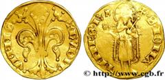 DAUPHINE - DAUPHINS OF VIENNOIS - HUMBERT II Florin d'or c. 1340-1370 R1 gold (20,5mm, 3,50g, 12h) Obverse : + hV. DPh - VIENS Grande fleur de lis épanouie Reverse : + .S. IONA-NNES. B. (tour) Saint J