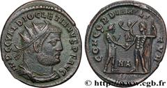 Roman coins DIOCLETIAN Type : Pseudo ou néo-aurelianus  Date : 295-296  Mint name / Town : Héraclée  Metal : copper  Diameter : 22,5  mm Orientation dies : 6  h. Weight : 3,72  g. Officine : 1re  Obve