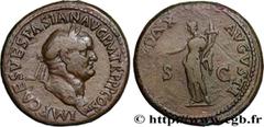 Roman coins VESPASIAN Type : Sesterce  Date : 71  Mint name / Town : Rome  Metal : copper  Diameter : 33,5  mm Orientation dies : 6  h. Weight : 24,87  g. Rarity : R1  Obverse legend : IMP CAES VESPAS