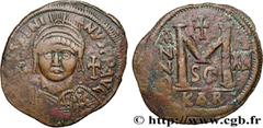 Byzantine coins JUSTINIAN I Type : Follis  Date : an 13  Mint name / Town : Carthage  Metal : copper  Diameter : 32  mm Orientation dies : 10  h. Weight : 12,69  g. Rarity : R2  Obverse legend : [DN I