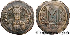 Byzantine coins JUSTINIAN I Type : Follis  Date : an 17  Mint name / Town : Nicomédie  Metal : copper  Diameter : 40  mm Orientation dies : 5  h. Weight : 22,06  g. Rarity : R1  Officine : 1re  Obvers
