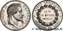 Medals SECOND EMPIRE Type : Médaille, Corps législatif, Baron Alexandre de Geiger  Date : 1867  Mint name / Town : 57 - Moselle  Metal : silver plated copper  Diameter : 50,50  mm Engraver : BARRE Alb
