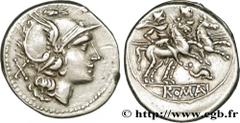 ROMAN REPUBLIC - ANONYMOUS Denier c. 209-208 AC. Sicile R3 silver (20mm, 4,17g, 7h) Obverse : Anépigraphe Tête casquée de Rome à droite ; derrière X Reverse : ROMA en relief à l'exergue dans un cartou
