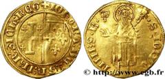 PROVENCE - COUNTY OF PROVENCE - JEANNE OF NAPOLY Florin d'or à la chambre c. 1372 R1 gold (21mm, 2,98g, 6h) Obverse : + IOhAnA: DEI: GR: IhR: SICL: REG Champ parti de Jérusalem et d'Anjou Reverse : .S