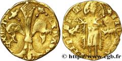 SPAIN - MAJORQUE - FERRAN I AND ALPHONSE IV Demi-florin d’or c. 1413-1419 Majorque R3 gold (15mm, 1,72g, 11h) Obverse : + ARAGO. - [.R]EX mAR Grande fleur de lis épanouie ; à droite un bœuf Reverse : 