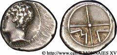 MASSALIA - MARSEILLE(410-350 avant J.-C.) Litra signée “MA” sous le buste N° v15_0049    Date : c. 380-350 AC. Métal : argent Diamètre : 10,5mm Axe des coins : 12h. Poids : 0,89g. Degré de rareté : R3