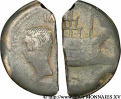 VIENNA - VIENNE - JULES CESAR et OCTAVE(36 avant J.-C.)Julius Cوsar, Caius Octavianus Dupondius coupé en deux verticalement ou as N° v15_0314    Date : 36 AC. Nom de l'atelier : Gaule, Vienne Métal : 