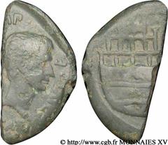 VIENNA - VIENNE - JULES CESAR et OCTAVE(36 avant J.-C.)Julius Cوsar, Caius Octavianus Dupondius coupé en deux verticalement ou as N° v15_0315    Date : 36 AC. Nom de l'atelier : Gaule, Vienne Métal : 