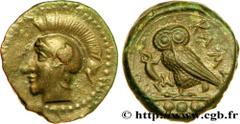 SICILY - KAMARINA Trias, (PB, Æ 16) c. 420-405 AC. Sicile, Camarina R1 copper (16mm, 3,09g, 12h) Obverse : Anépigraphe Tête d'Athéna à gauche, coiffée du casque attique à triple aigrette, timbré d'une