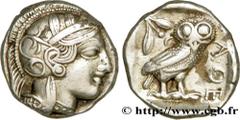 ATTICA - ATHENS Tétradrachme c. 420 AC. Attique, Athènes silver (24,5mm, 17,16g, 9h) Obverse : Anépigraphe Tête d'Athéna à droite, coiffée du casque attique à cimier, orné de trois feuilles d'olivier 