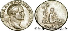VESPASIANUS Denier 70 Rome R2 silver (16mm, 3,53g, 6h) Obverse : [IMP] CAESAR VESPASIANVS AVG Tête laurée de Vespasien à droite (O*) Reverse : IVDAEA (à l'exergue) La Judée voilée assise à droite ; de