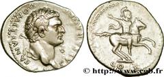 DOMITIANUS Denier Caesar under Vespasianus 77 Rome R1 silver (19mm, 3,07g, 4h) Obverse : CAESAR AVG F - DOMITIANVS Tête laurée de Domitien à droite (O*) Reverse : COS V à l’exergue Cavalier (Mars) cas