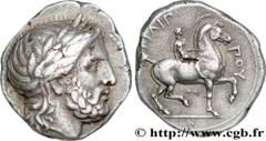MACEDONIA - MACEDONIAN KINGDOM - PHILIP II Tétradrachme c. 342/341- 337/336 Pella, Macédoine R2 silver (25mm, 14,25g, 12h) Obverse : Anépigraphe Tête laurée de Zeus à droite Reverse : Cavalier au pas 