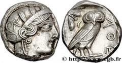 ATTICA - ATHENS Tétradrachme c. 420 AC. Athènes, Attique silver (24mm, 17,24g, 8h) Obverse : Anépigraphe Tête d'Athéna à droite, coiffée du casque attique à cimier, orné de trois feuilles d'olivier et