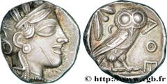 ATTICA - ATHENS Tétradrachme c. 420 AC. Athènes, Attique silver (24mm, 17,22g, 9h) Obverse : Anépigraphe Tête d'Athéna à droite, coiffée du casque attique à cimier, orné de trois feuilles d'olivier et