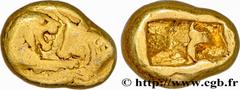 LYDIA - LYDIAN KINGDOM - CROESUS Tiers de statère d’or c. 550 AC. Sardes, Lydie R3 gold (9mm, 3,50g, h) Obverse : Anépigraphe Protomés de taureau et de lion affrontés Reverse : Double carré creux info