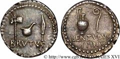 BRUTUS(85-42 avant J.-C.)Marcus Junius Brutus (Quintus Cوpio Brutus) Denier N° v16_0373    Date : 42 AC. Nom de l'atelier : Orient, avec Brutus, Smyrne ? Métal : argent Diamètre : 19mm Axe des coins :