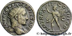 SEVERUS ALEXANDER Dupondius Augustus 233 Rome R2 copper (25mm, 10,11g, 12h) Obverse : IMP ALEXANDER PIVS AVG Tête radiée d'Alexandre Sévère à droite, drapé sur l'épaule gauche (O2) Reverse : P M TR P 