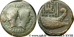 VIENNA - VIENNE - JULES CESAR et OCTAVE(36 avant J.-C.)Julius Cوsar, Caius Octavianus Dupondius N° v18_0827    Date : 36 AC. Nom de l'atelier : Gaule, Vienne Métal : bronze Diamètre : 31,5mm Axe des c