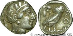 ATTIQUE - ATHENES(Ve siècle avant J.-C.) Tétradrachme N° v19_0079    Date : c. 430-420 AC. Nom de l'atelier : Athènes Métal : argent Diamètre : 24mm Axe des coins : 9h. Poids : 17,21g. Etat de conserv