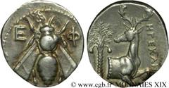 IONIE - EPHESE(390-330 avant J.-C.) Tétradrachme N° v19_0096    Date : c. 350 AC Nom de l'atelier : Ephèse Métal : argent Diamètre : 23mm Axe des coins : 12h. Poids : 15,30g. Degré de rareté : R2 Etat