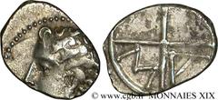 MASSALIA - MARSEILLE(350-220 avant J.-C.) Obole signée dans le favori N° v19_0414    Date : c. 250-220 AC. Métal : argent Diamètre : 9mm Axe des coins : 6h. Poids : 0,69g. Degré de rareté : R2 Etat de