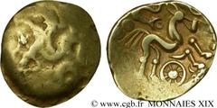 SUESSIONS (région de Soissons)(IIe - Ier siècles avant J.-C.) Statère à l'œil, classe III N° v19_0484    Date : c. 60-50 AC. Métal : or Diamètre : 18,5mm Axe des coins : 10h. Poids : 5,93g. Degré de r