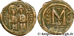 JUSTIN II et SOPHIE (15/11/565-5/10/578) Follis  573-574 N° bby_208303 Date : 573-574 Nom de l'atelier : Constantinople Métal : cuivre Diamètre : 30mm Axe des coins : 1h. Poids : 12,83g.   Etat de con
