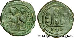 JUSTIN II et SOPHIE (15/11/565-5/10/578) Follis 566-567 N° bby_208606 Date : 566-567 Nom de l'atelier : Constantinople Métal : cuivre Diamètre : 30,5mm Axe des coins : 1h. Poids : 15,91g. Degré de rar