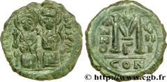 JUSTIN II et SOPHIE (15/11/565-5/10/578) Follis 573-574 N° bby_208859 Date : 573-574 Nom de l'atelier : Constantinople Métal : cuivre Diamètre : 29mm Axe des coins : 7h. Poids : 14,27g. Degré de raret