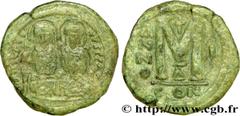JUSTIN II et SOPHIE (15/11/565-5/10/578) Follis 565-566 N° bby_208904 Date : 565-566 Nom de l'atelier : Constantinople Métal : cuivre Diamètre : 29mm Axe des coins : 6h. Poids : 15,10g. Degré de raret