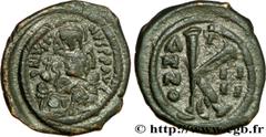 JUSTIN II (15/11/565-5/10/578) Demi-follis 568-569 N° bby_208967 Date : 568-569 Nom de l'atelier : Constantinople Métal : cuivre Diamètre : 24mm Axe des coins : 6h. Poids : 6,29g. Degré de rareté : UN