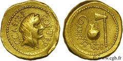 JULES CESAR (13/07/100-15/03/44 avant J.-C.) Caius Julius Cوsar Aureus 46 AC. N° brm_120002 Date : 46 AC. Nom de l'atelier : Rome Métal : or Diamètre : 20mm Axe des coins : 11h. Poids : 7,98g. Degré d