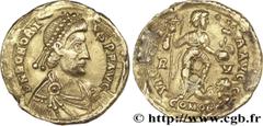 HONORIUS (22/01/393-15/08/423) Flavius Honorius Solidus 408-423 N° brm_153064 Date : 408-423 Nom de l'atelier : Ravenne Métal : or Diamètre : 20,5mm Axe des coins : 6h. Poids : 4,43g. Etat de conserva