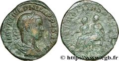 PHILIPPE II (05/244-09/249) Marcus Julius Philippus Auguste (04/247-09/249) Sesterce 249 N° brm_172665 Date : 249 Nom de l'atelier : Rome Métal : cuivre Diamètre : 30mm Axe des coins : 12h. Poids : 18
