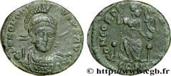 HONORIUS (22/01/393-15/08/423) Flavius Honorius Nummus (PB, ئ 3) 397-402 N° brm_172943 Date : 397-402 Nom de l'atelier : Constantinople Métal : cuivre Diamètre : 16mm Axe des coins : 6h. Poids : 2,34g