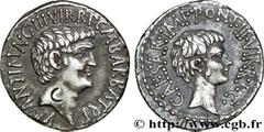 MARC ANTOINE et OCTAVE (41 avant J.-C.) Marcus Antonius, Caius Julius Cوsar Octavianus Denier c. 41 AC. N° brm_177112 Date : c. 41 AC. Nom de l'atelier : Ephèse Métal : argent Diamètre : 20,00mm Axe d